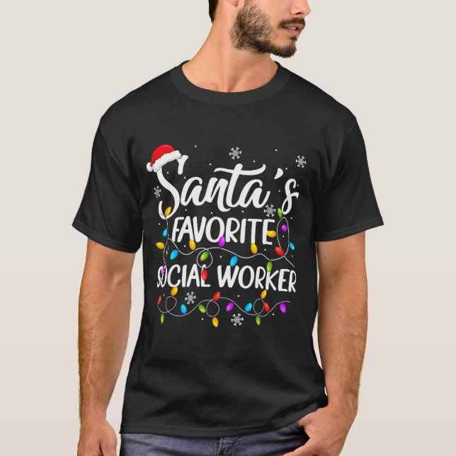 Santa Favorite Social Worker Christmas Lights Fami T-Shirt (Vorderseite)