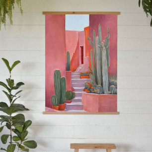 Santa Fe Cacti Boho Holz-Wandteppich Wandteppich Mit Holzrahmen