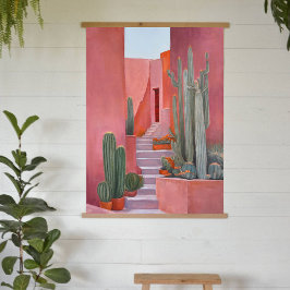 Santa Fe Cacti Boho Wood Topped Wall Tapestry Wandteppich Mit Holzrahmen