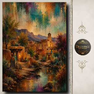 Santa Fe Dorf Decoupage Adobe Landschaft Seidenpapier