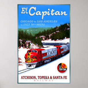 Santa Fe Eisenbahnlinien EL CAPITAN Lokomotive Neu Poster