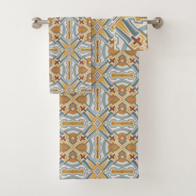 Santa Fe Geometric Tile Pattern Badhandtuch Set (Insitu)