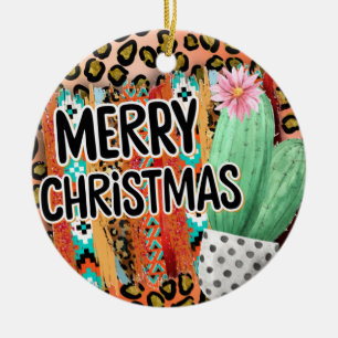 Santa Fe Merry Christmas Serape und Cactus Keramik Ornament