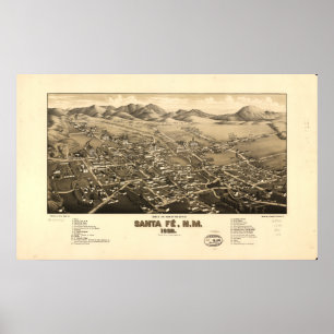 Santa Fe New Mexico 1882 Antike Panoramakarte Poster