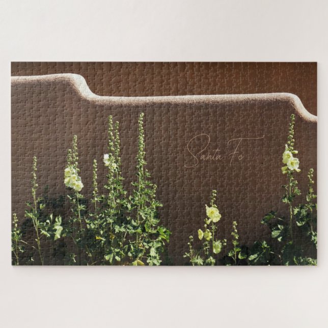Santa Fe New Mexico Adobe & Hollyhocks Landschaft Puzzle (Horizontal)