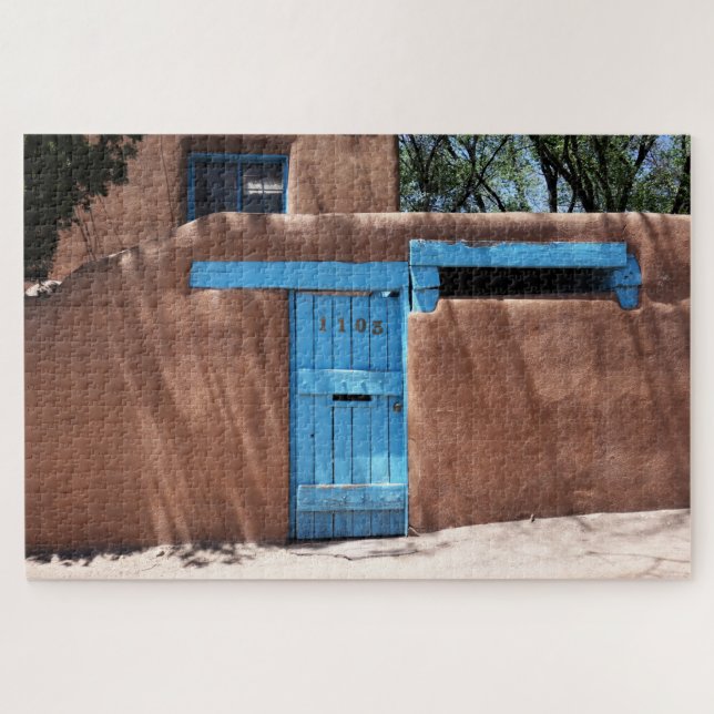 Santa Fe New Mexico Blue Door Landschaftlich Puzzle (Horizontal)