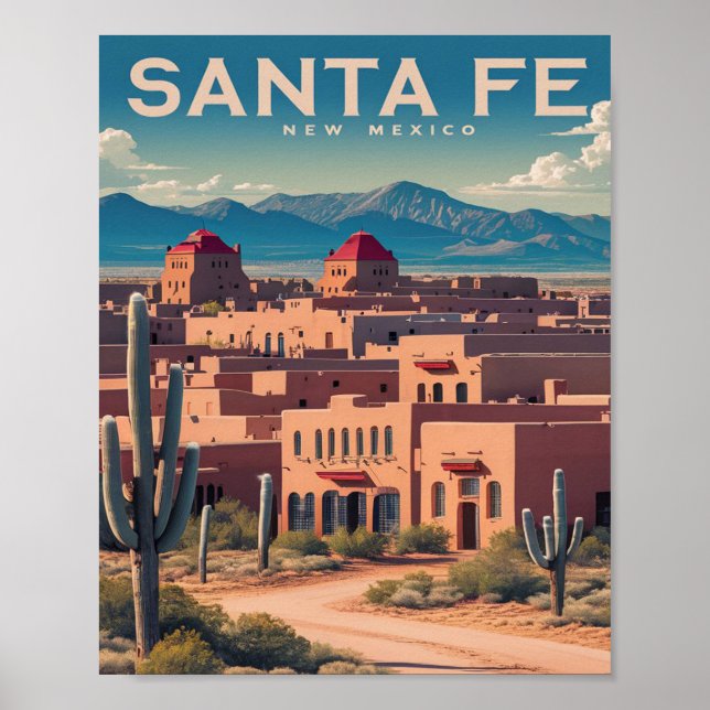 Santa Fe New Mexico Retro Travel Poster (Vorne)