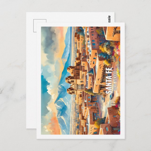 Santa Fe New Mexico USA Berühmter Ort Wasserfarbe Postkarte (Vorne/Hinten)