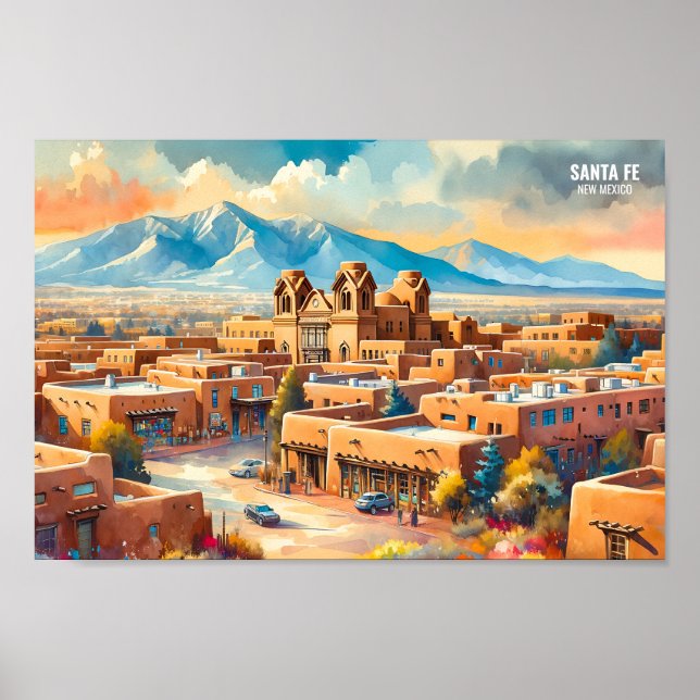 Santa Fe New Mexico USA Reisen Orte Aquarell Poster (Vorne)