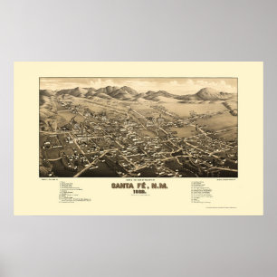 Santa Fe, NM Panorama Karte - 1882 Poster