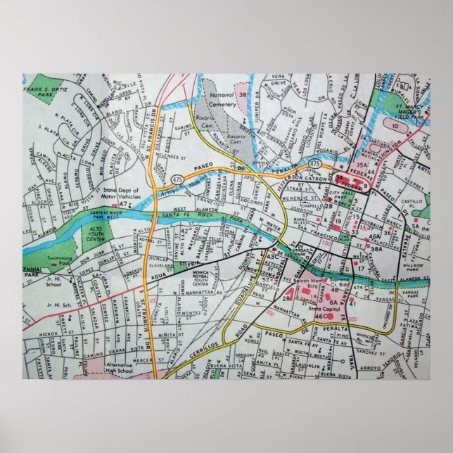 Santa Fe, NM Vintag Map Poster (Vorne)