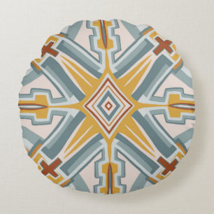 Santa Fe Tiles Boho Geometric Muster Chic Rundes Kissen