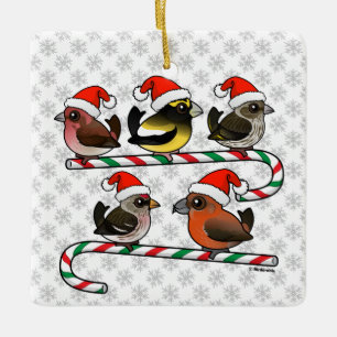 Santa Finches Keramikornament