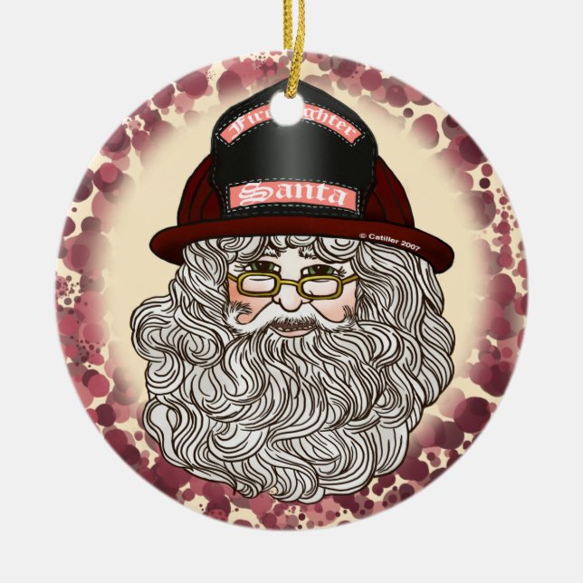 Santa Firefighter Keramik Ornament (Vorne)