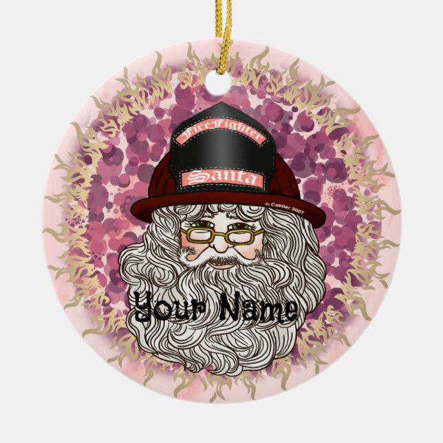 Santa Firefighter-Ornament Keramik Ornament (Vorne)