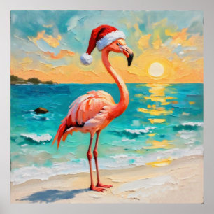 Santa Flamingo am Strand Poster