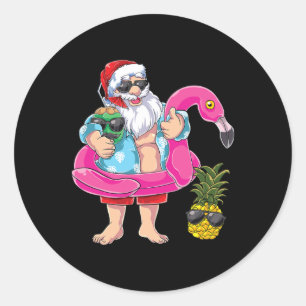 Santa Flamingo Ananas Strand Feiertag Weihnachten Runder Aufkleber