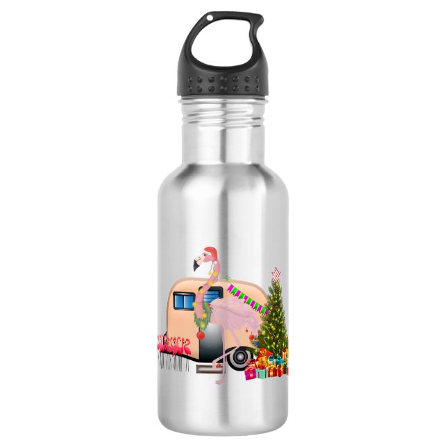 Santa-Flamingo-Anhänger Edelstahlflasche (Vorderseite)
