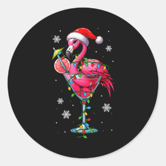 Santa Flamingo Auf Schwanz Gles Weihnachten Buntes Runder Aufkleber