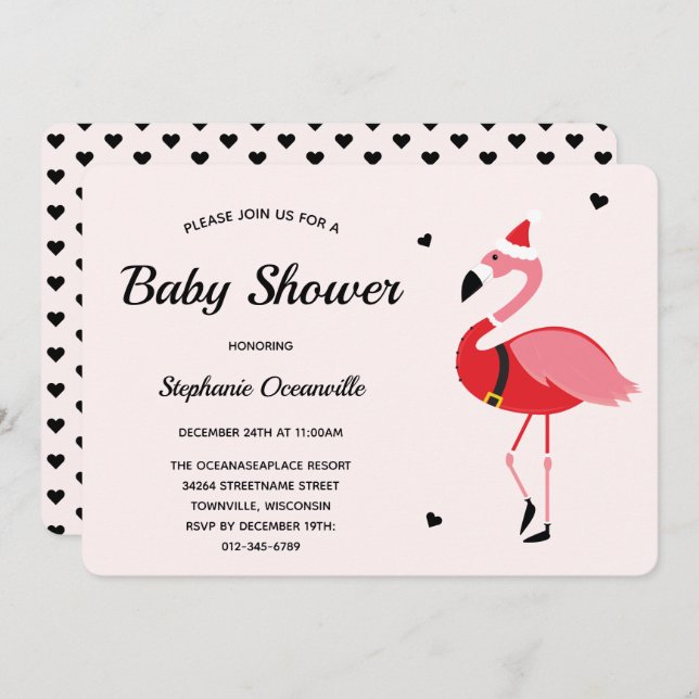 Santa Flamingo Christmas Baby Dusche Einladung (Vorne/Hinten)