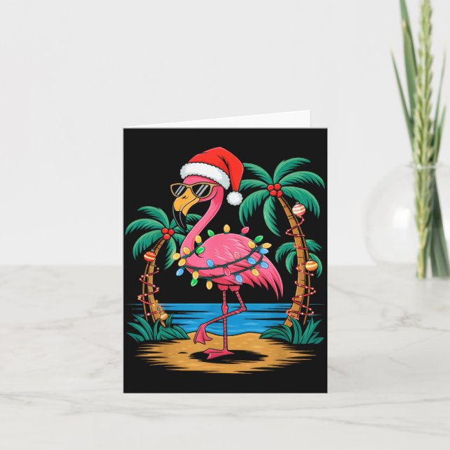 Santa Flamingo Christmas Lights Trocal Palms Tree  Karte (Vorderseite)