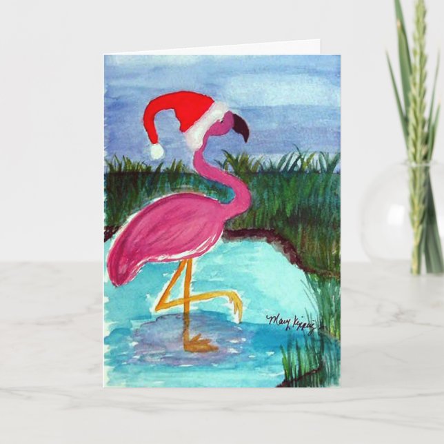 Santa Flamingo Feiertagskarte (Vorderseite)