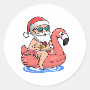 Santa Flamingo Floatie Funny Christmas In July Sum Runder Aufkleber