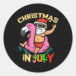 Santa Flamingo Floatie Funny Christmas In July Sum Runder Aufkleber