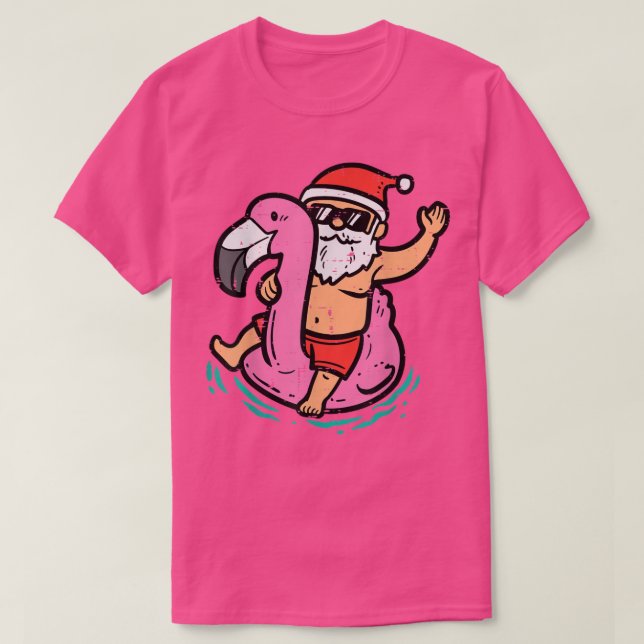Santa Flamingo Floatie Funny Christmas In July Sum T-Shirt (Design vorne)