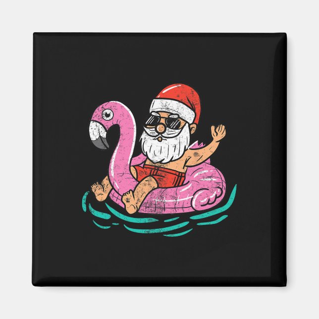 Santa Flamingo Floatie Funny Xmas im Juli Sommer C Magnet (Vorne)