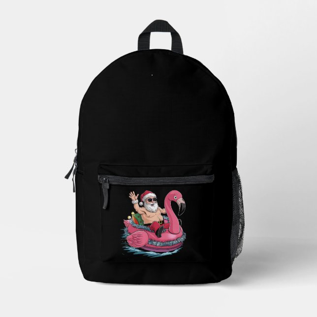 Santa Flamingo Floatie Weihnachten im Juli Sommer Bedruckter Rucksack (Vorderseite)