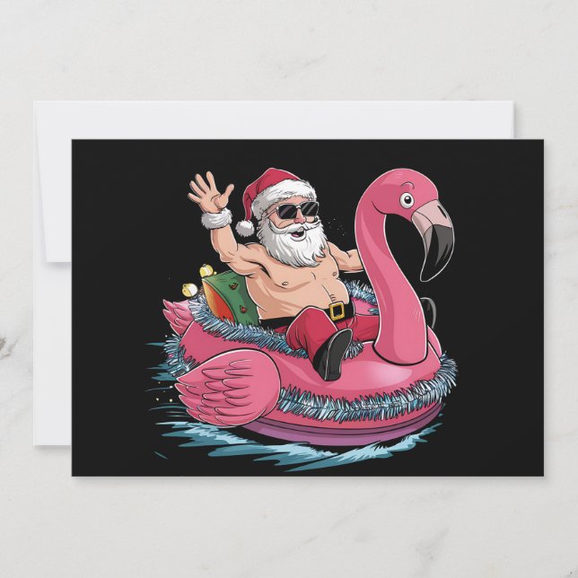 Santa Flamingo Floatie Weihnachten im Juli Sommer Einladung (Vorderseite)