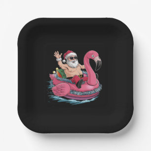 Santa Flamingo Floatie Weihnachten im Juli Sommer Pappteller