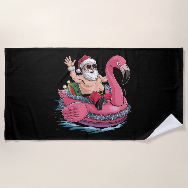 Santa Flamingo Floatie Weihnachten im Juli Sommer Strandtuch (Vorderseite)
