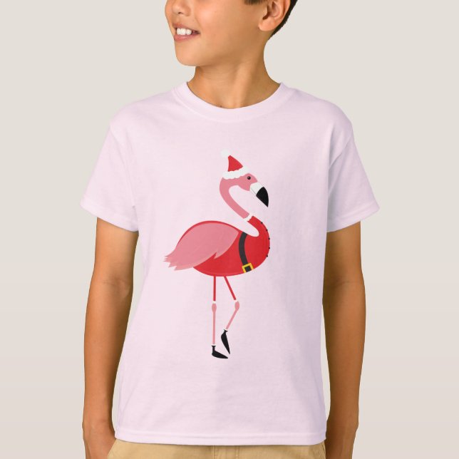 Santa Flamingo Fun Weihnachten T-Shirt (Vorderseite)