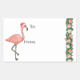 Santa Flamingo-Geschenkaufkleber Rechteckiger Aufkleber