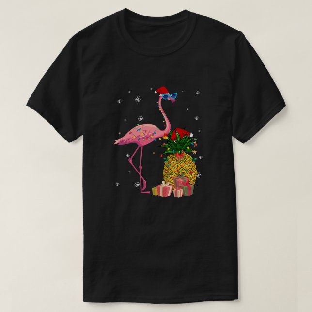 Santa Flamingo Hawaiian Ananas Weihnachtsgeschenke T-Shirt (Design vorne)