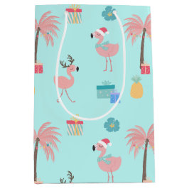 Santa Flamingo Pattern Fun Aquamarin Tropisches We Mittlere Geschenktüte