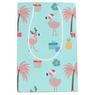 Santa Flamingo Pattern Fun Aquamarin Tropisches We Mittlere Geschenktüte