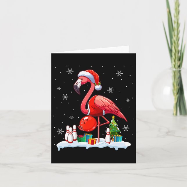 Santa Flamingo Playing Bowling Xmas Player Lover K Karte (Vorderseite)