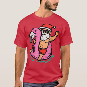 Santa Flamingo Schwimmhilfe Lustiges Weihnachten i T-Shirt