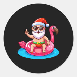 Santa Flamingo Schwimmhilfe Strand Lustiges Weihna Runder Aufkleber