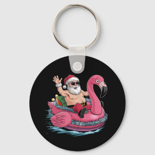 Santa-Flamingo-Schwimmhilfe-Weihnachten-im-Juli-So Schlüsselanhänger
