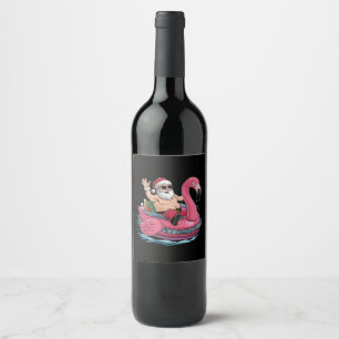 Santa Flamingo Schwimmhilfe Weihnachten im Juli So Weinetikett