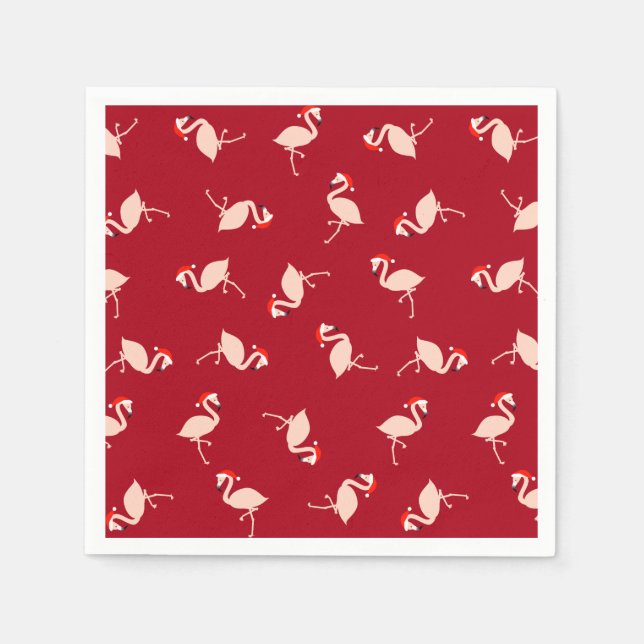 Santa Flamingos Burgundy Muster Serviette (Vorderseite)