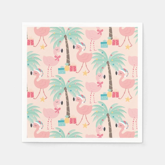 Santa Flamingo's - Fun Pink Tropical Weihnachten Serviette (Vorderseite)