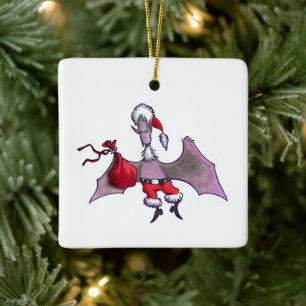 Santa-Fledermaus-Quadrat-Keramik-Ornament Keramikornament