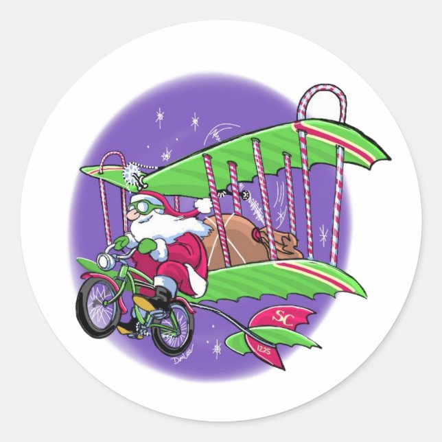 Santa Fliegendes Fahrrad Runder Aufkleber (Vorderseite)