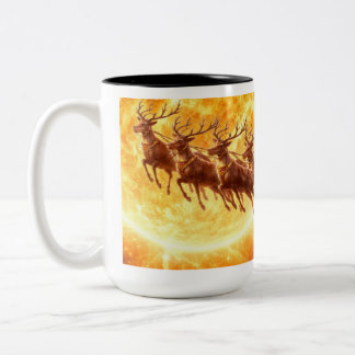 Santa fliegt an einer Sonne vorbei Zweifarbige Tasse