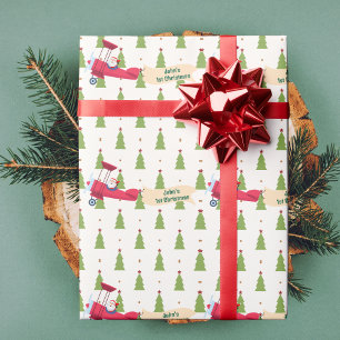 Santa fliegt Flugzeug,Erstes Weihnachten,Personali Geschenkpapier